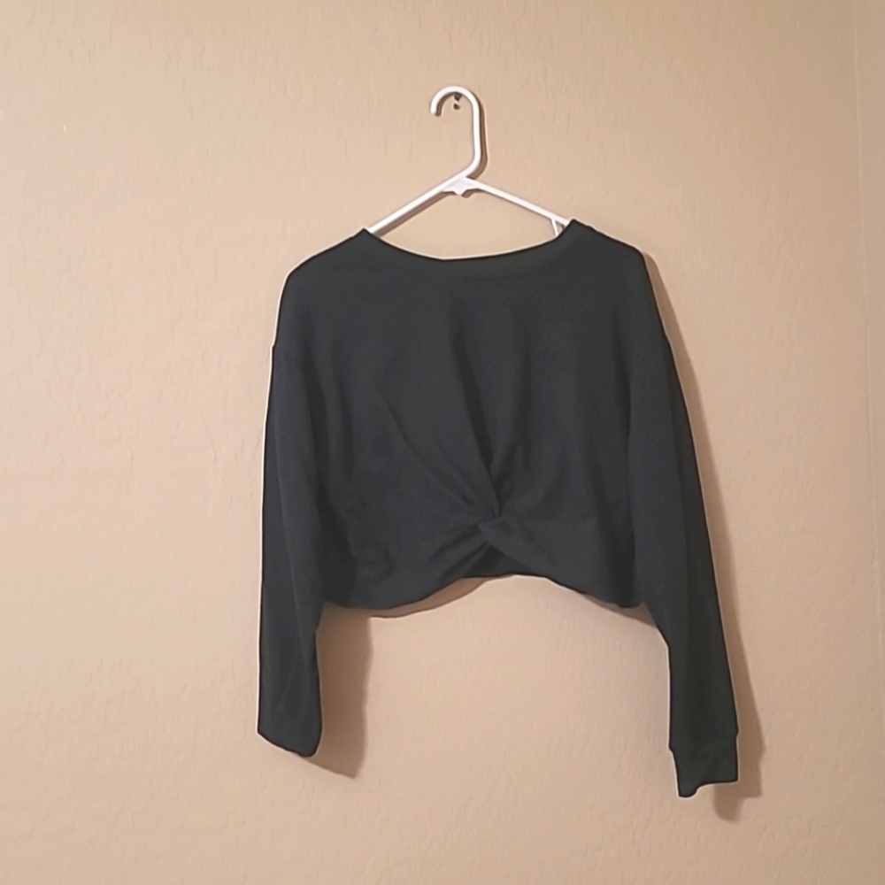 FOREVER 21...Dark Grey Crop Top Twisted front Fleece. Medium